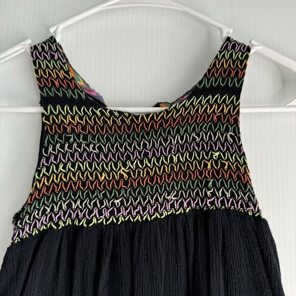 Roxy Black Shirred Dress Multicolored Stitching - Picture 2 of 8